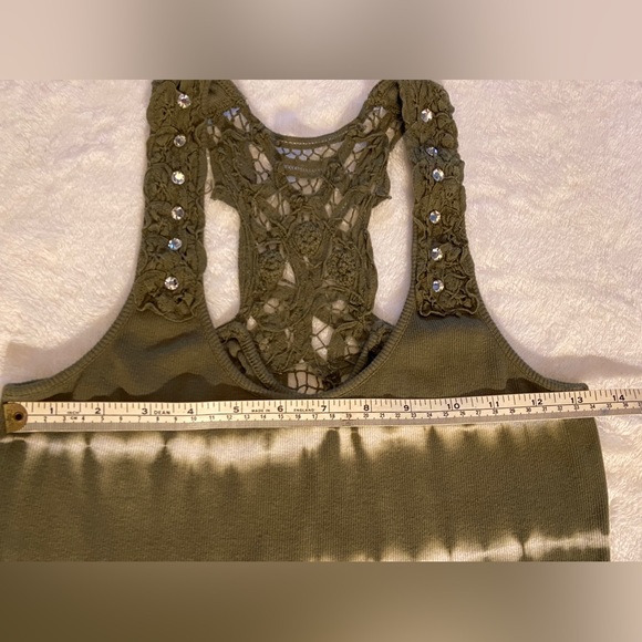 VENUS Womens Medium Tie Dye Olive Green and White Racerback Tank Top - Picture 7 of 12